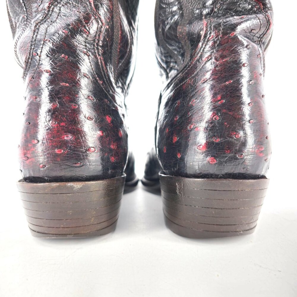 Lucchese 2000 Ostrich Neck Double-row Pegged 9D Black Cherry Cowboy Western Boot - Picture 15 of 16